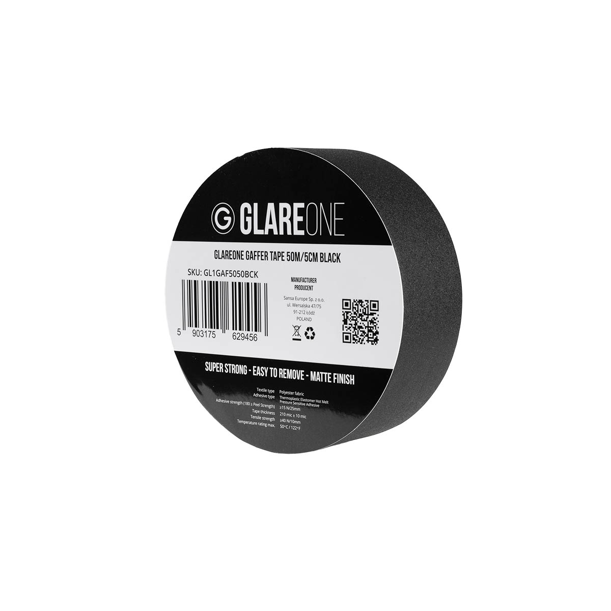 GlareOne Gaffer Tape 50m/5cm Black