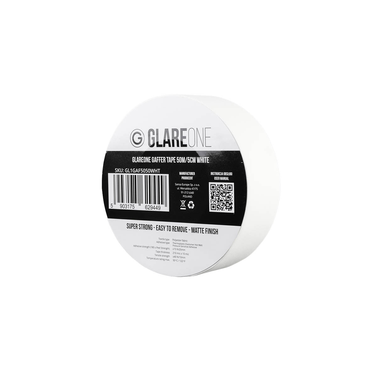 GlareOne Gaffer Tape 50m/5cm White